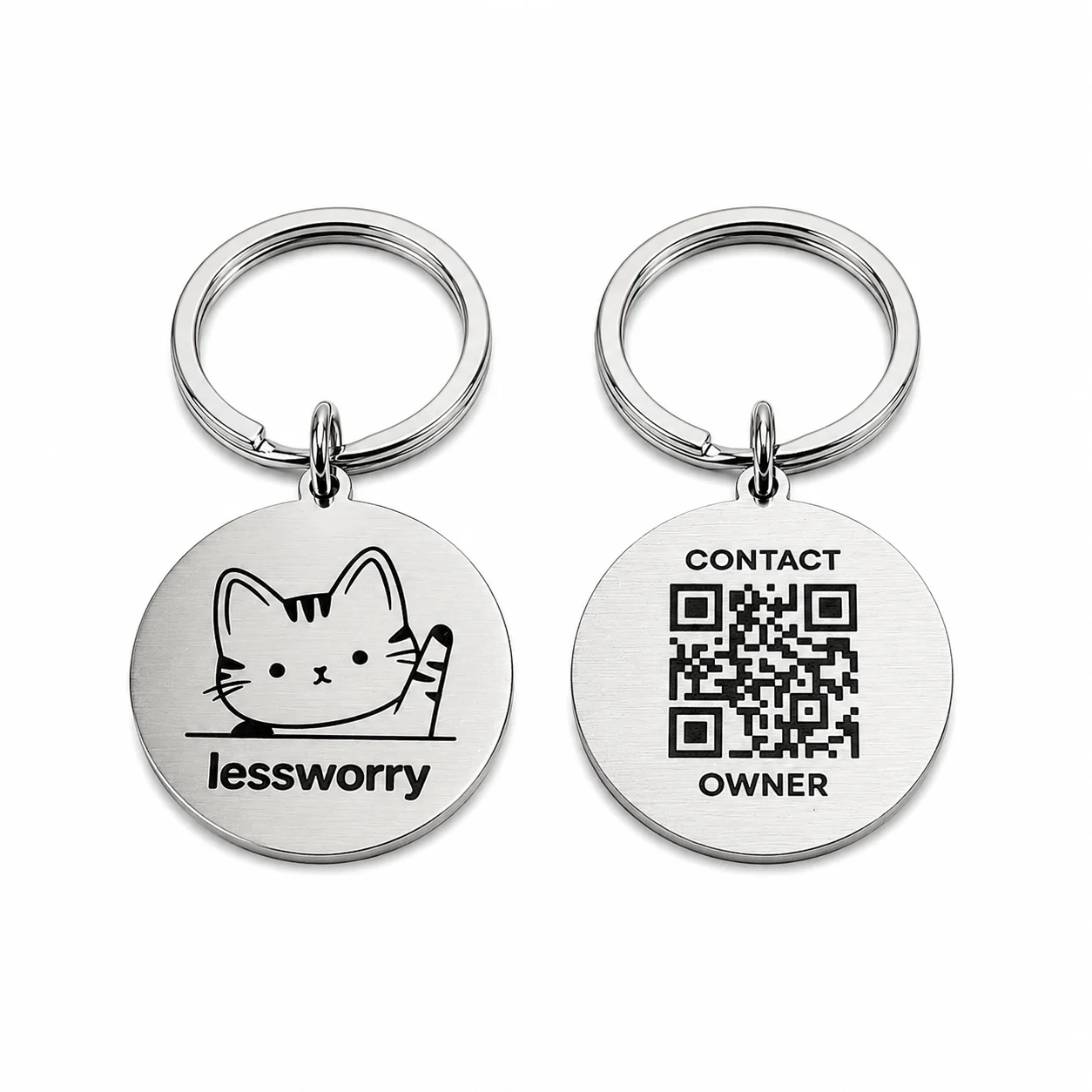 LessWorry Smart Pet Tag With Name Engraving | Silver Kitty - Product Image